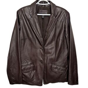 Vintage Jaclyn Smith Classic Leather Blazer Jacket Brown Button Front Size 12